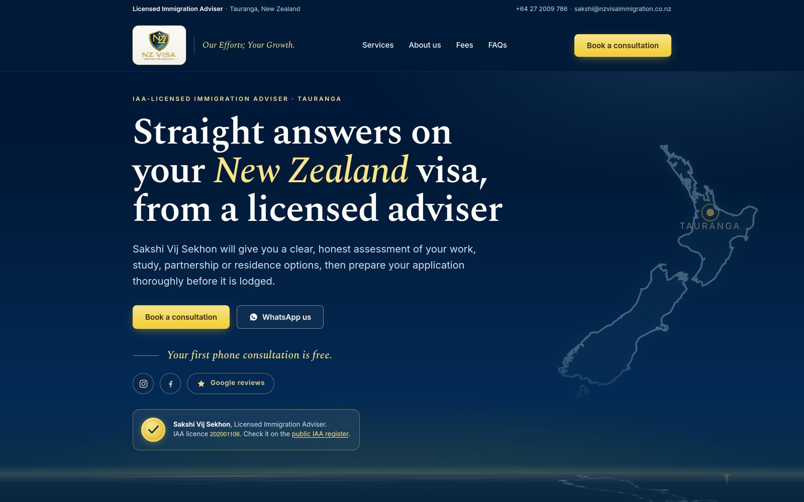 NZ Visa Immigration homepage: Straight answers on your New Zealand visa, from a licensed adviser, with the licence number panel below